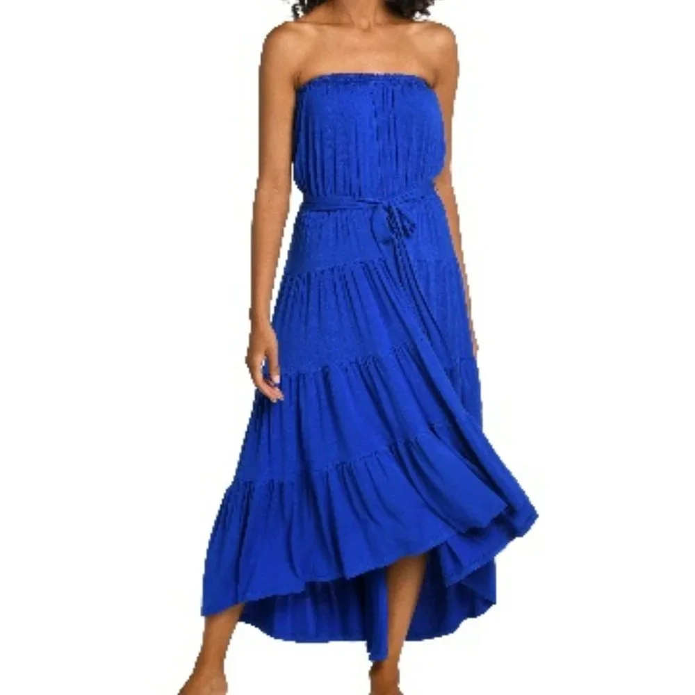 NWOT La Blanca Draped Strapless Tie Waist Cover-Up Dress - Picture 1 of 6